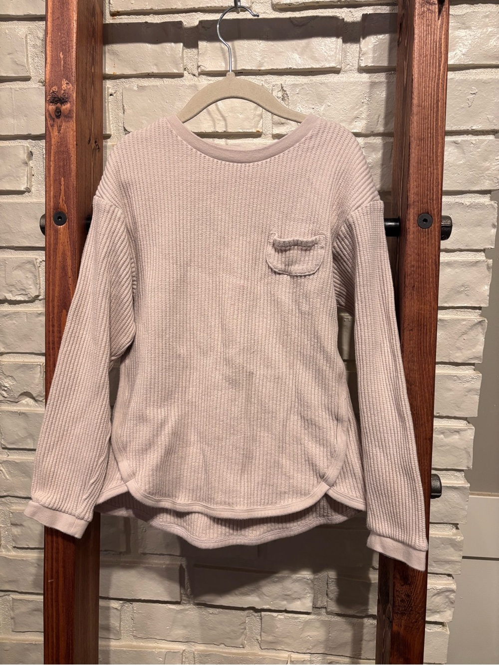 Girls Long Sleeve Waffle Knit Top - very light pink
